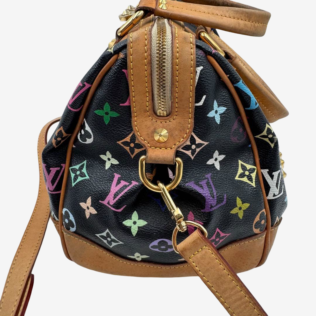 Louis Vuitton x Takashi Murakami Courtney MM Studded Multicolor Black Bag Rare