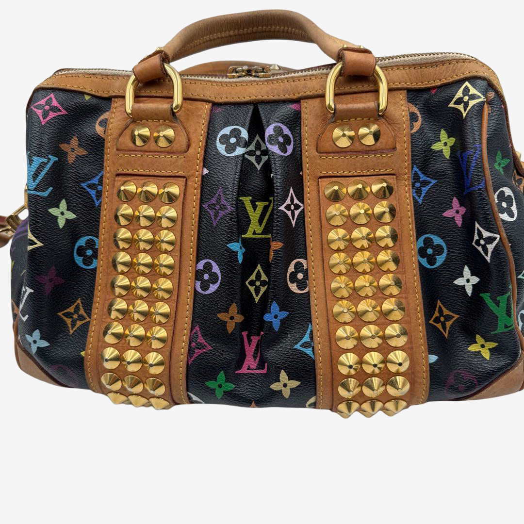 Louis Vuitton x Takashi Murakami Courtney MM Studded Multicolor Black Bag Rare