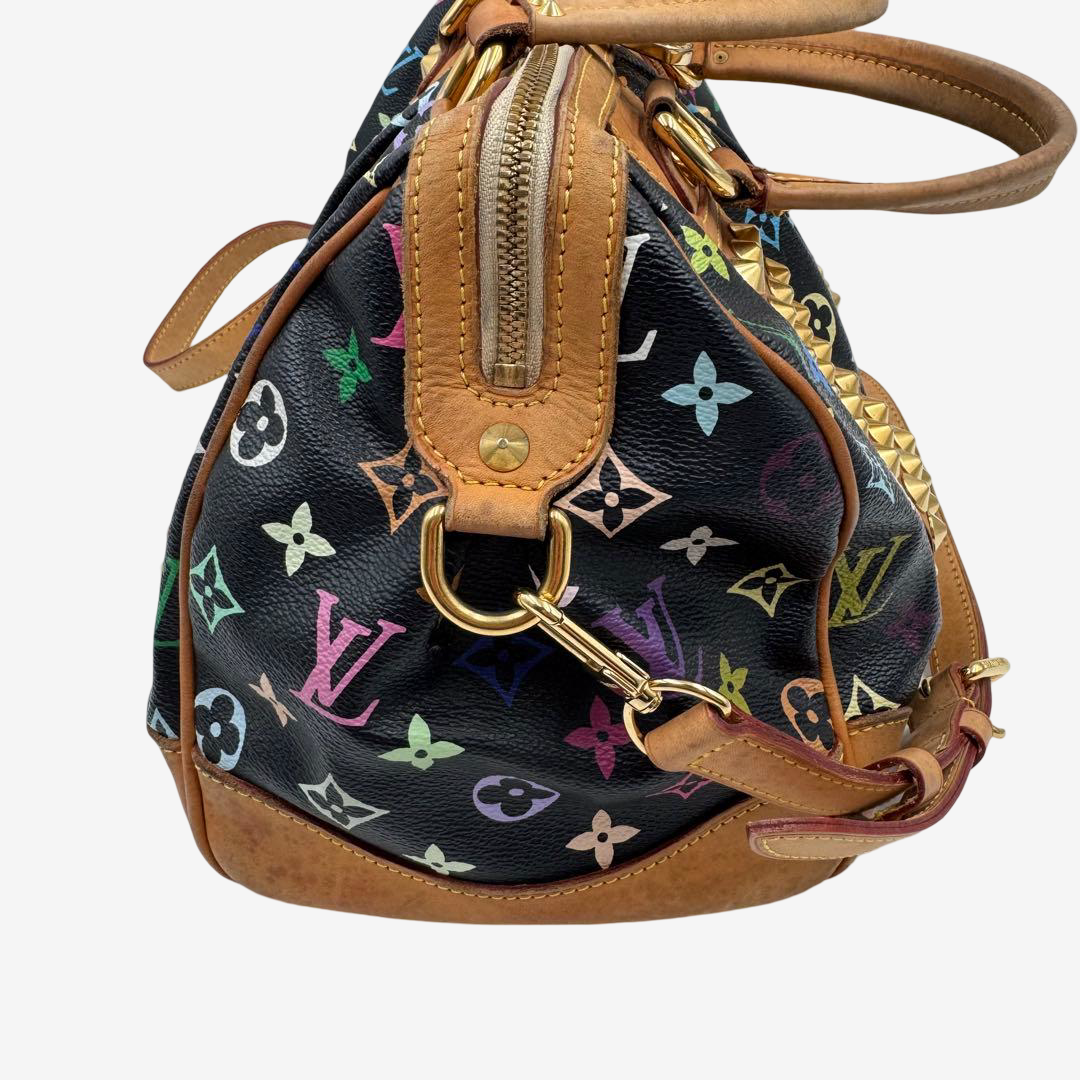 Louis Vuitton x Takashi Murakami Courtney MM Studded Multicolor Black Bag Rare
