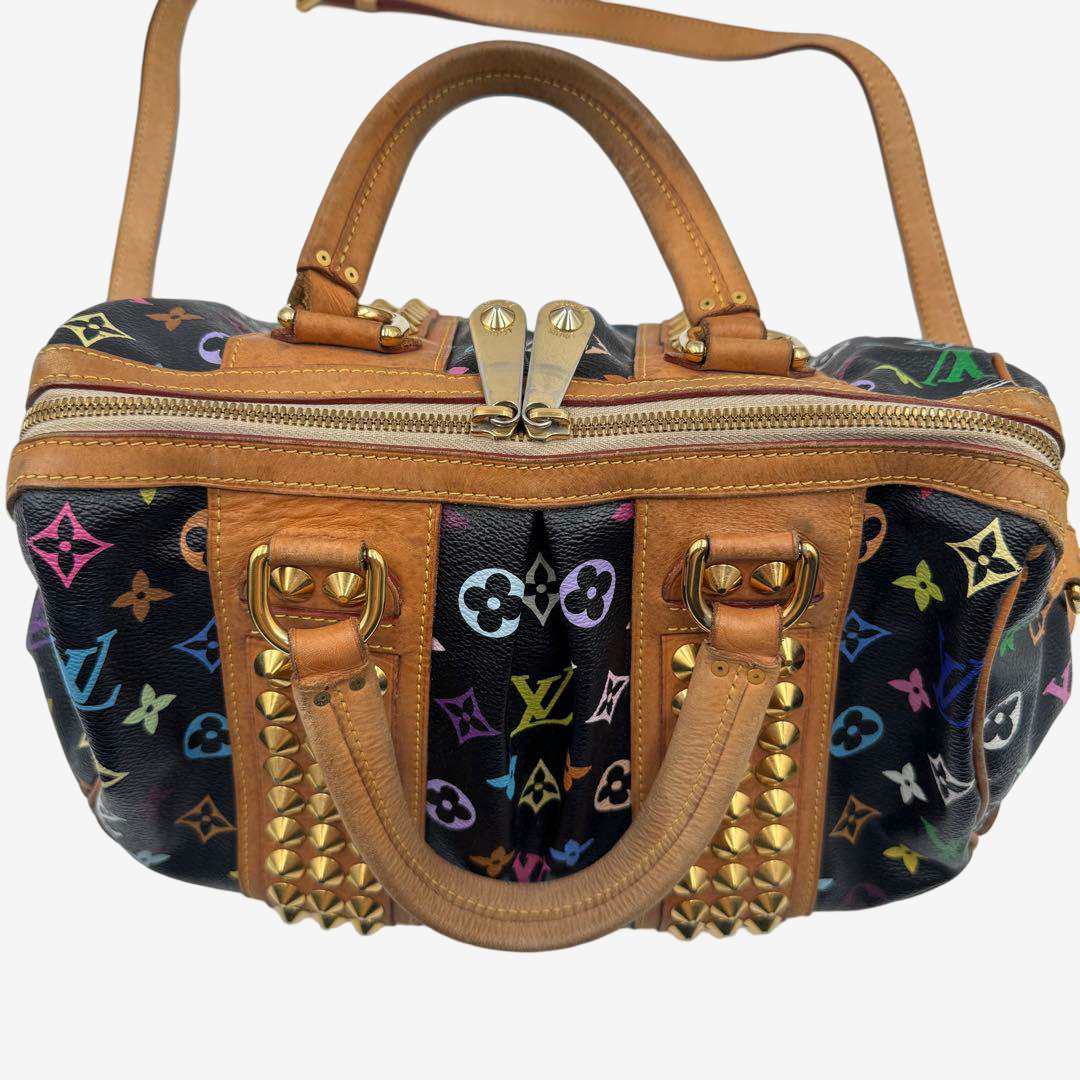 Louis Vuitton x Takashi Murakami Courtney MM Studded Multicolor Black Bag Rare