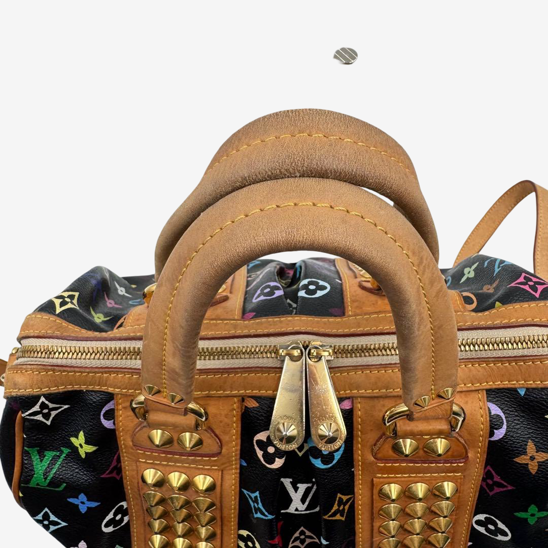 Louis Vuitton x Takashi Murakami Courtney MM Studded Multicolor Black Bag Rare