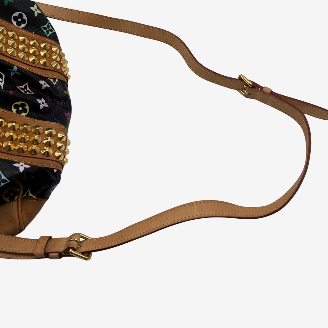 Louis Vuitton x Takashi Murakami Courtney MM Studded Multicolor Black Bag Rare
