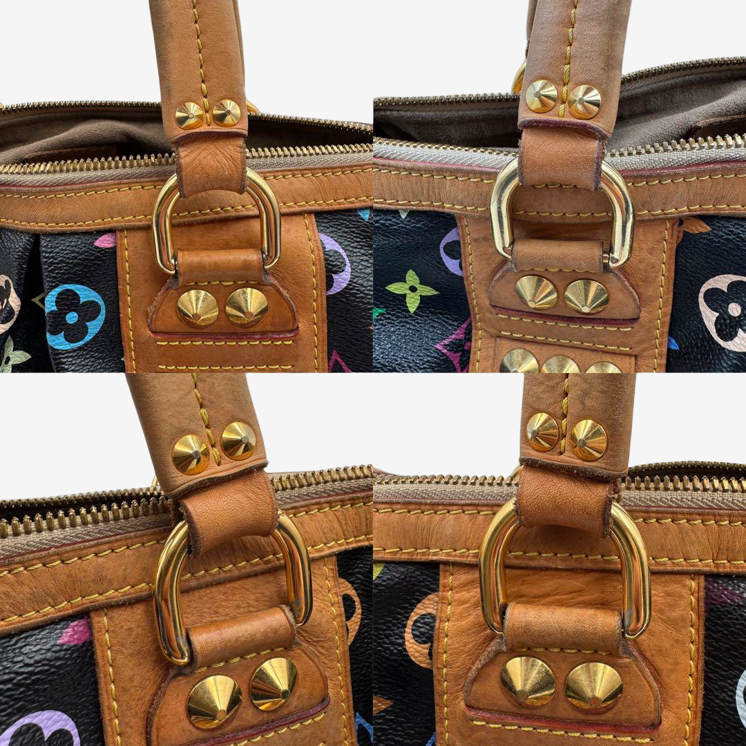 Louis Vuitton x Takashi Murakami Courtney MM Studded Multicolor Black Bag Rare