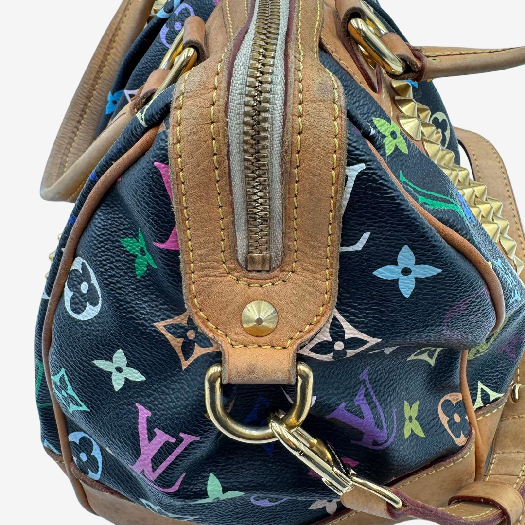 Louis Vuitton x Takashi Murakami Courtney MM Studded Multicolor Black Bag Rare