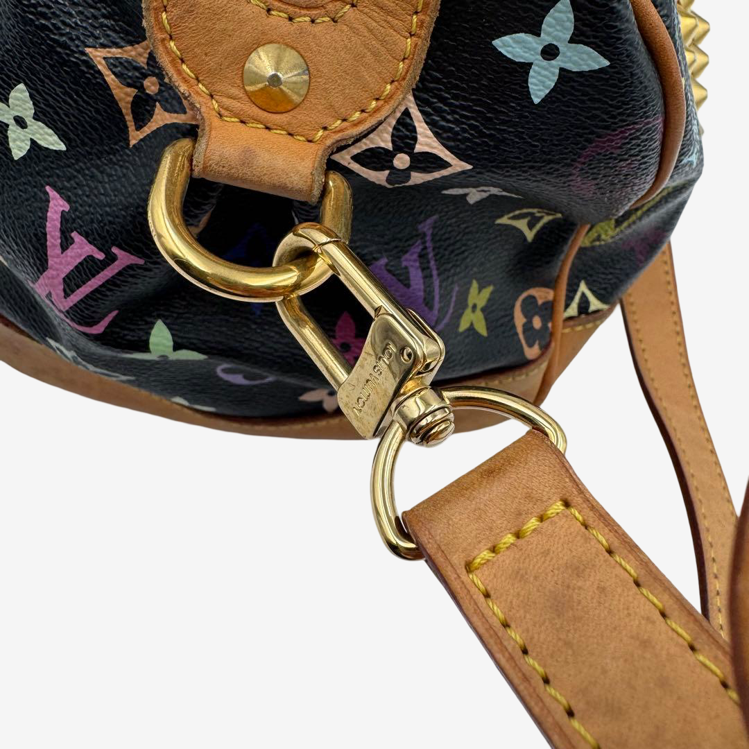Louis Vuitton x Takashi Murakami Courtney MM Studded Multicolor Black Bag Rare