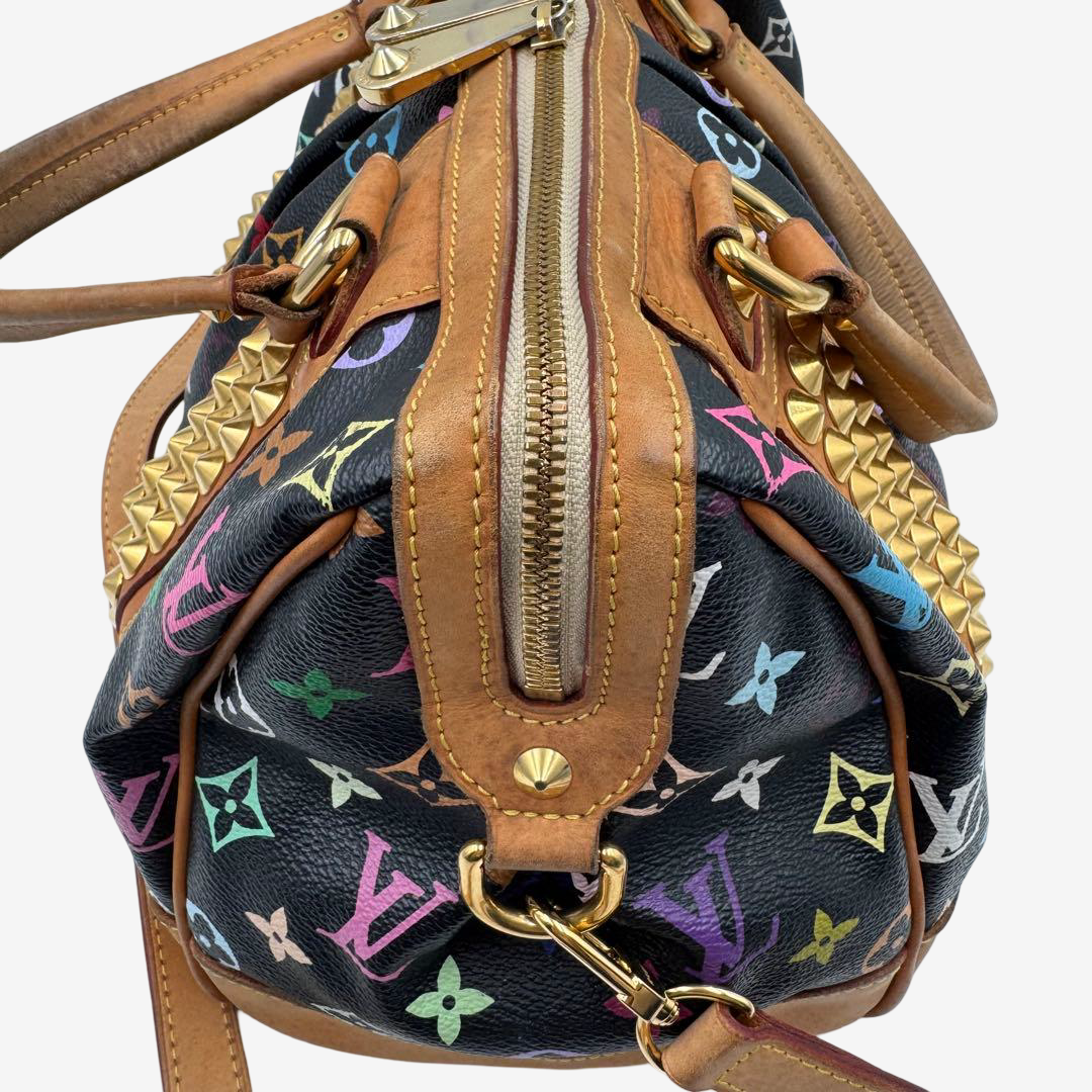 Louis Vuitton x Takashi Murakami Courtney MM Studded Multicolor Black Bag Rare