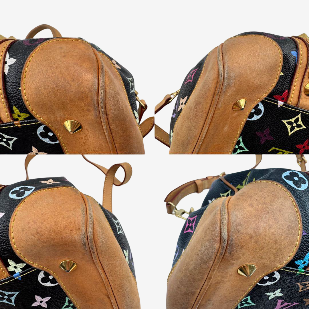 Louis Vuitton x Takashi Murakami Courtney MM Studded Multicolor Black Bag Rare