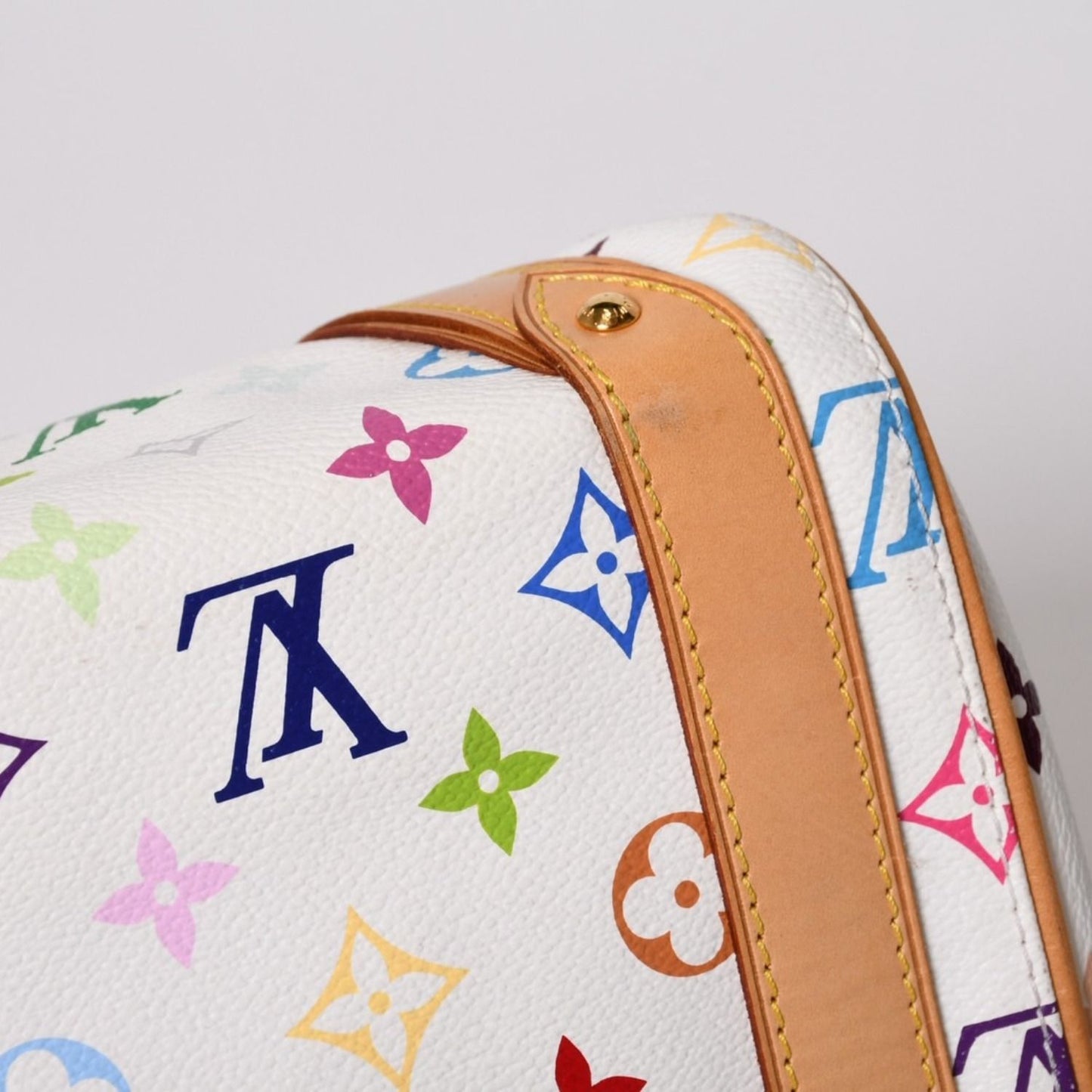 Louis Vuitton Murakami Priscilla Multicolor White M40096 Rare Monogram Handbag Takashi Murakami LV