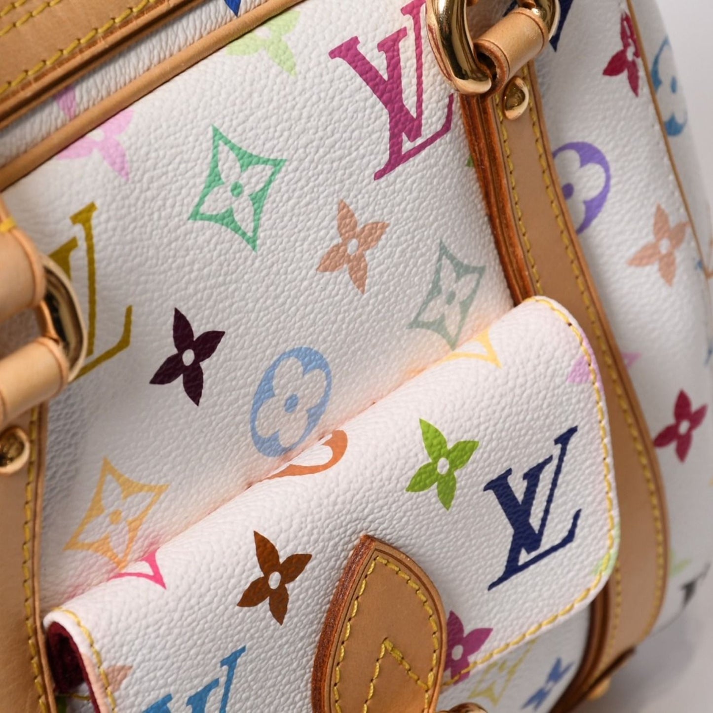 Louis Vuitton Murakami Priscilla Multicolor White M40096 Rare Monogram Handbag Takashi Murakami LV