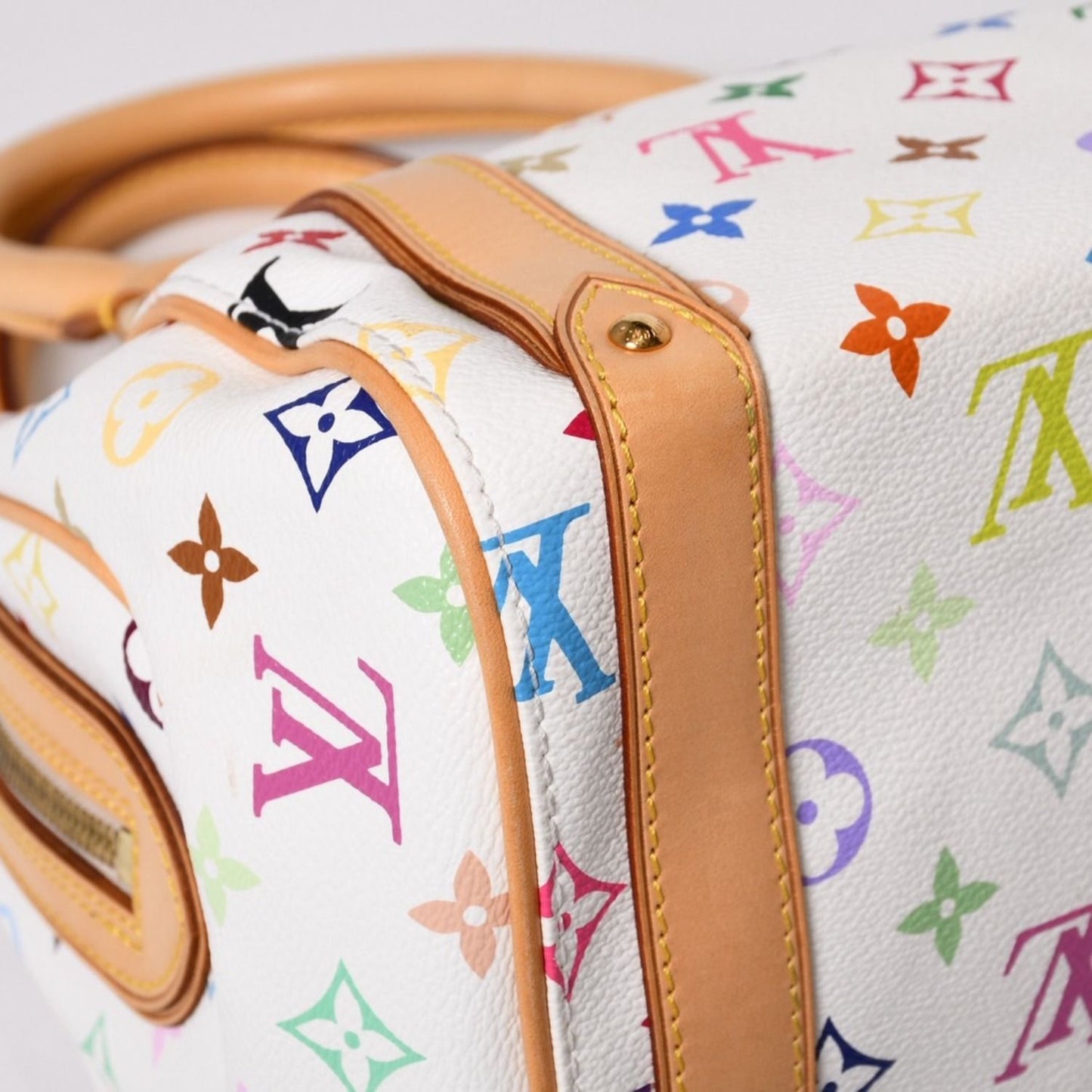Louis Vuitton Murakami Priscilla Multicolor White M40096 Rare Monogram Handbag Takashi Murakami LV