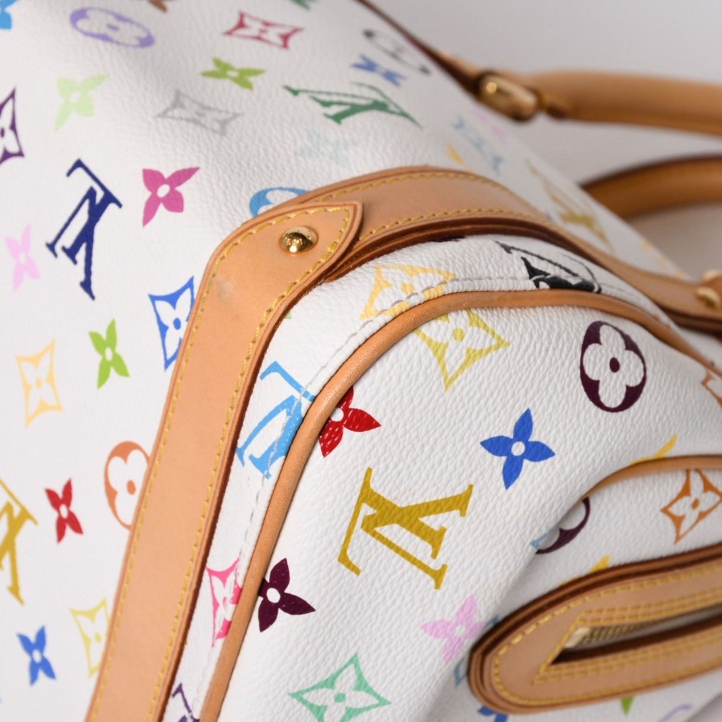 Louis Vuitton Murakami Priscilla Multicolor White M40096 Rare Monogram Handbag Takashi Murakami LV
