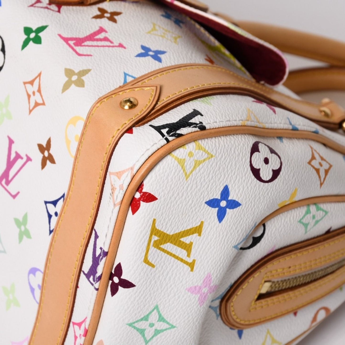 Louis Vuitton Murakami Priscilla Multicolor White M40096 Rare Monogram Handbag Takashi Murakami LV