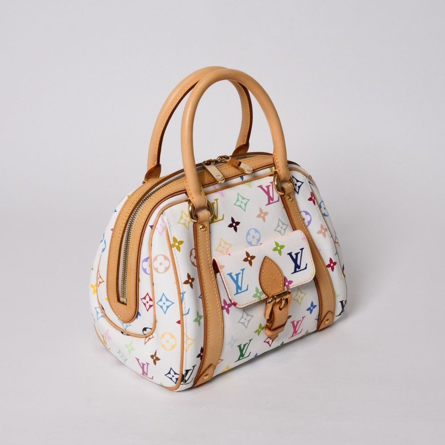 Louis Vuitton Murakami Priscilla Multicolor White M40096 Rare Monogram Handbag Takashi Murakami LV