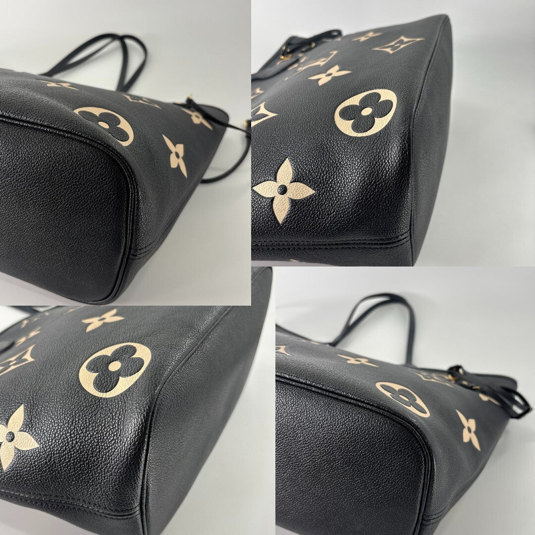 Louis Vuitton Neverfull MM M58907 Bicolor Monogram Empreinte Black Beige Leather Tote with Pouch