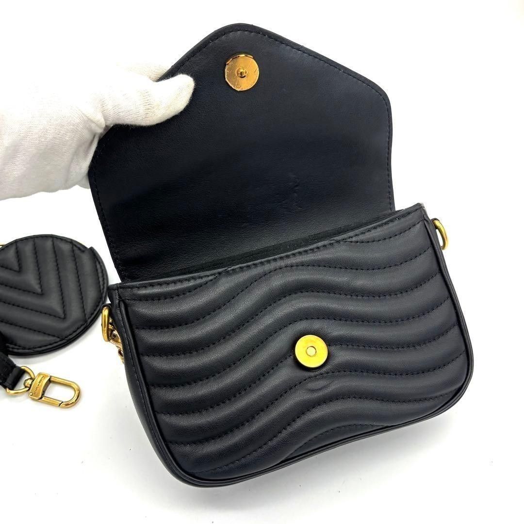 Louis Vuitton New Wave Multi Pochette M56461 Black Quilted Calfskin 3Way Shoulder Bag