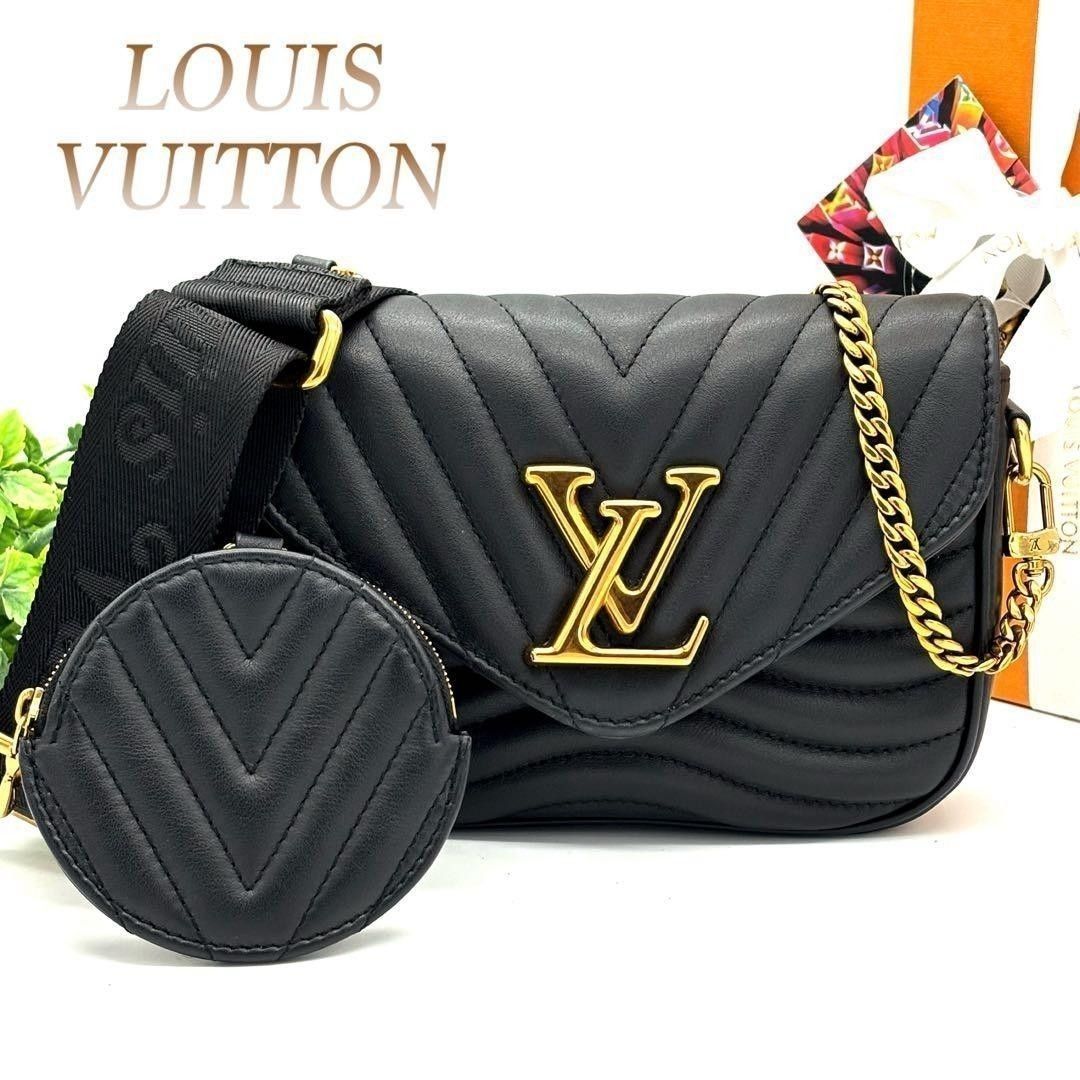 Louis Vuitton New Wave Multi Pochette M56461 Black Quilted Calfskin 3Way Shoulder Bag