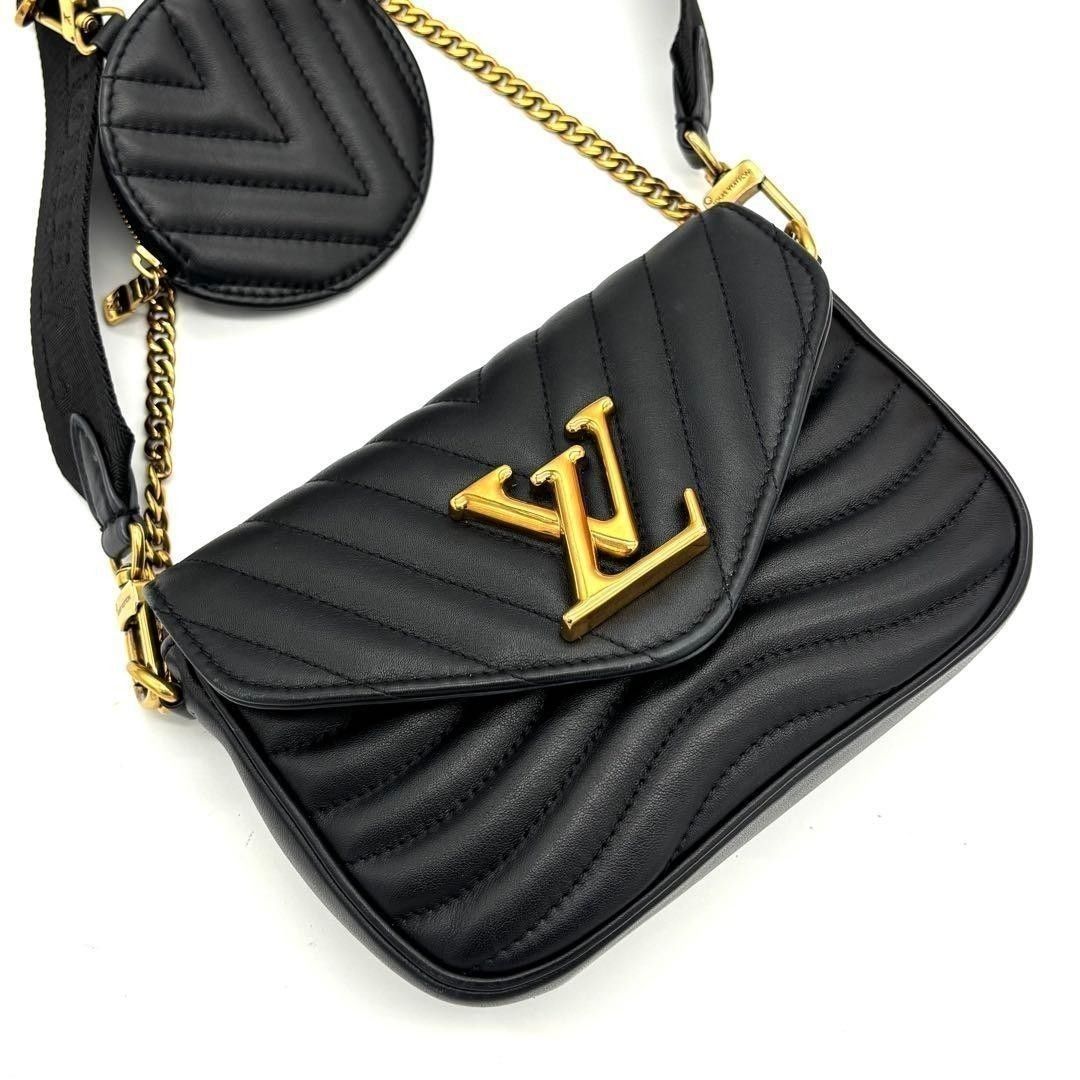 Louis Vuitton New Wave Multi Pochette M56461 Black Quilted Calfskin 3Way Shoulder Bag