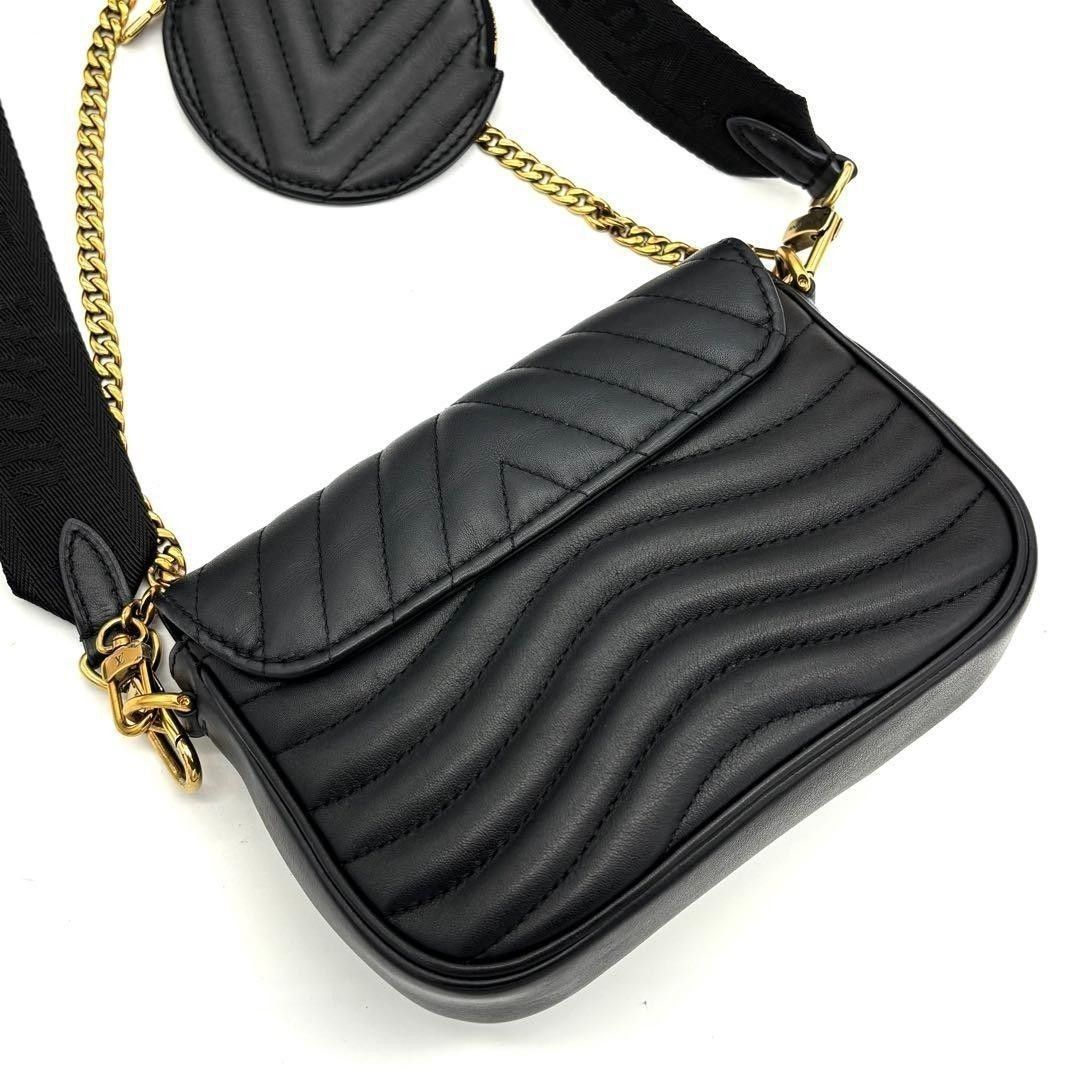 Louis Vuitton New Wave Multi Pochette M56461 Black Quilted Calfskin 3Way Shoulder Bag