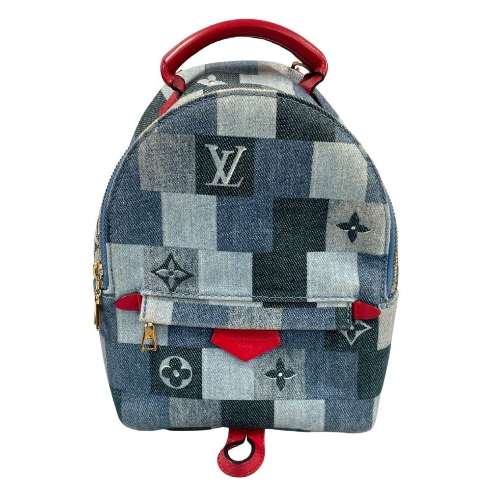 Louis Vuitton Palm Springs Mini M45043 Monogram Denim Patchwork Backpack Blue Red