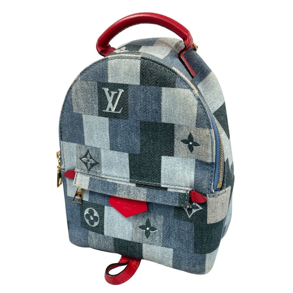 Louis Vuitton Palm Springs Mini M45043 Monogram Denim Patchwork Backpack Blue Red