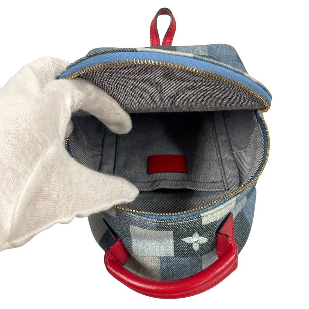 Louis Vuitton Palm Springs Mini M45043 Monogram Denim Patchwork Backpack Blue Red