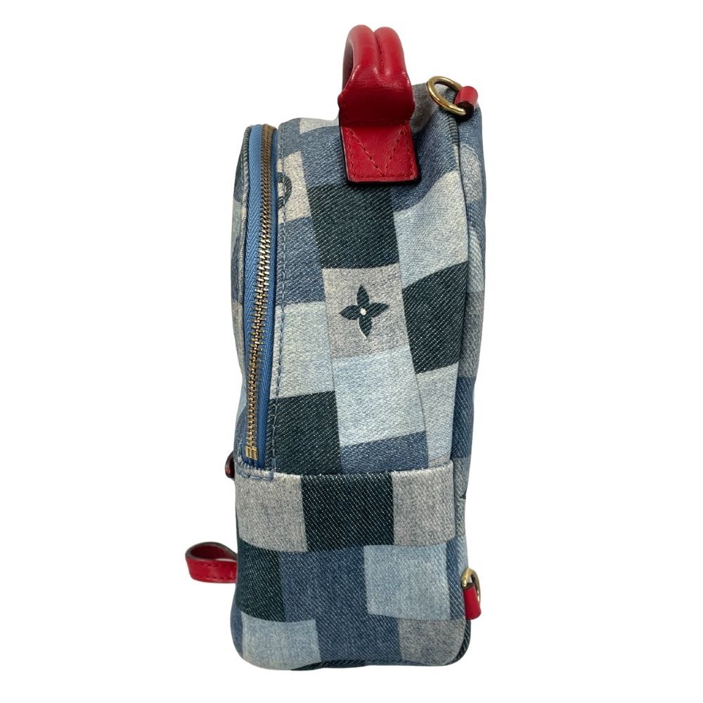 Louis Vuitton Palm Springs Mini M45043 Monogram Denim Patchwork Backpack Blue Red
