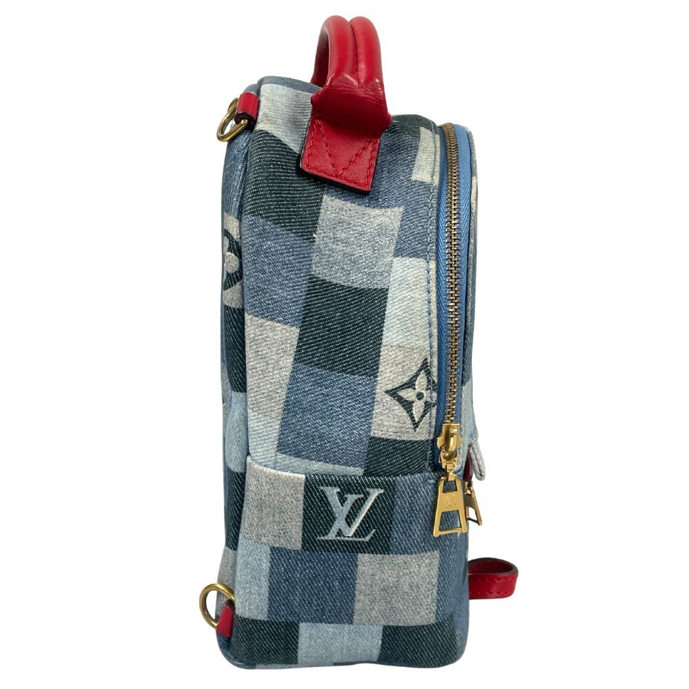 Louis Vuitton Palm Springs Mini M45043 Monogram Denim Patchwork Backpack Blue Red
