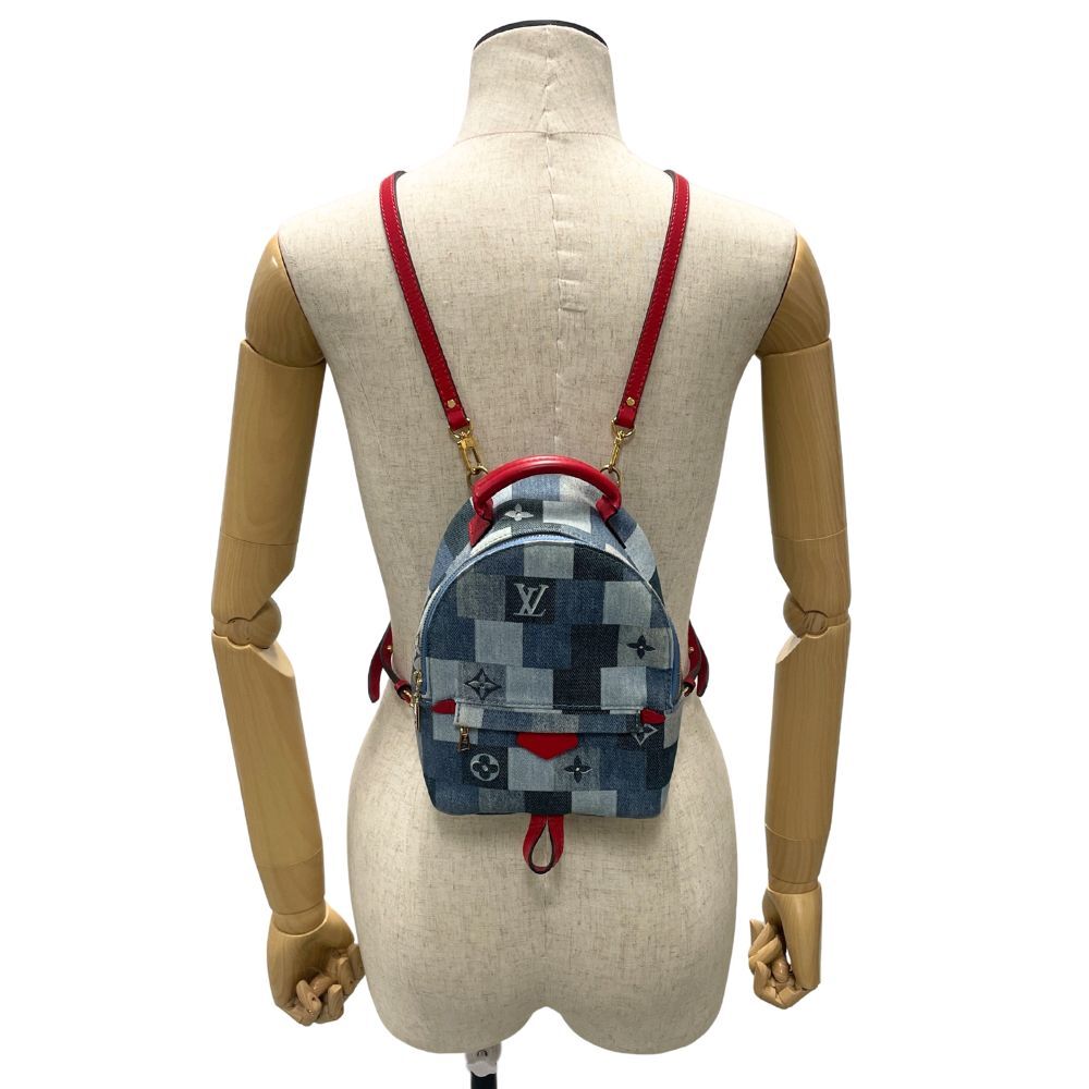 Louis Vuitton Palm Springs Mini M45043 Monogram Denim Patchwork Backpack Blue Red