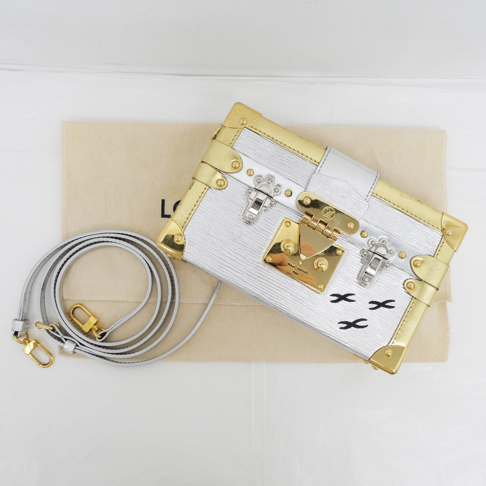 Louis Vuitton Petite Malle Shoulder Bag M54652 – Metallic Silver Épi Leather · Gold Hardware Accents · Italy-Made Mini Trunk Icon · AB Rank