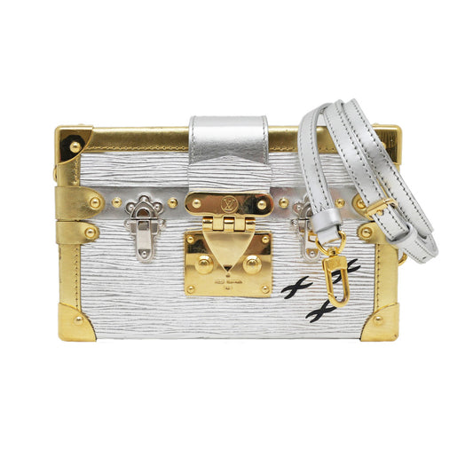 Louis Vuitton Petite Malle Shoulder Bag M54652 – Metallic Silver Épi Leather · Gold Hardware Accents · Italy-Made Mini Trunk Icon · AB Rank