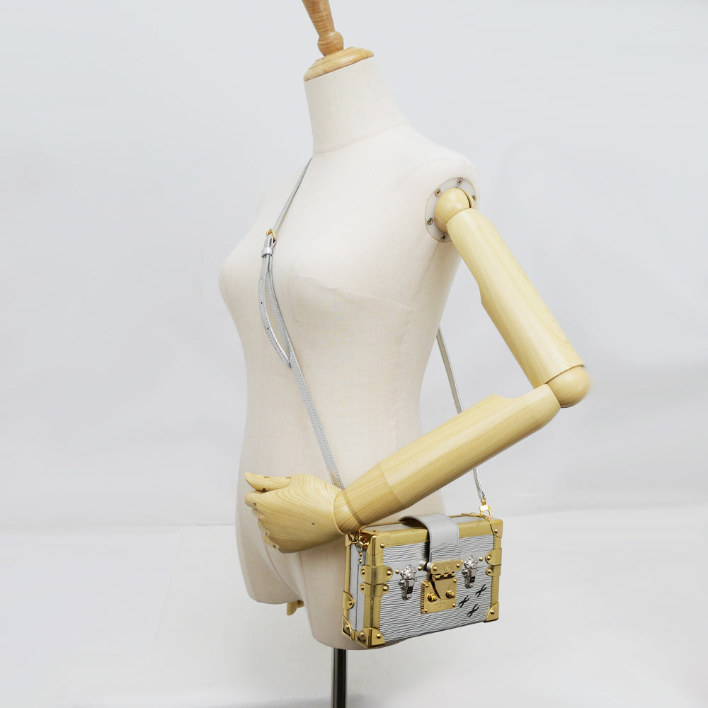Louis Vuitton Petite Malle Shoulder Bag M54652 – Metallic Silver Épi Leather · Gold Hardware Accents · Italy-Made Mini Trunk Icon · AB Rank