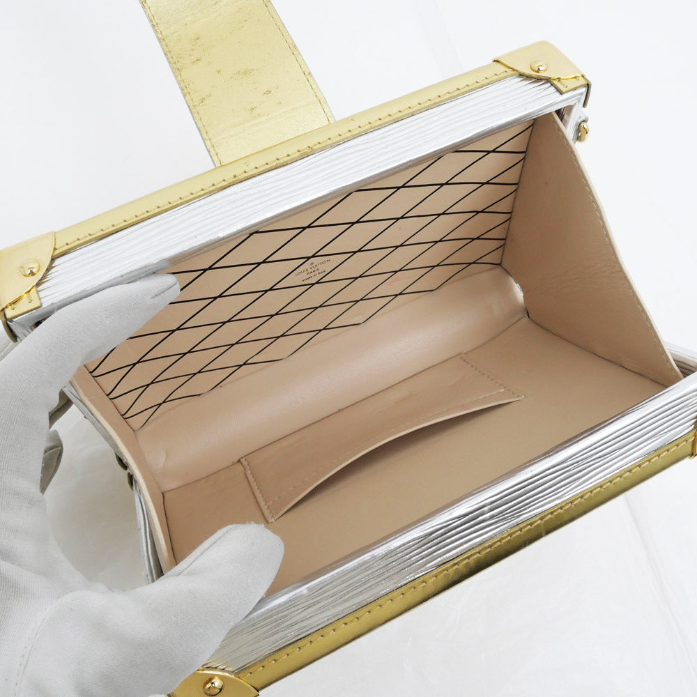 Louis Vuitton Petite Malle Shoulder Bag M54652 – Metallic Silver Épi Leather · Gold Hardware Accents · Italy-Made Mini Trunk Icon · AB Rank