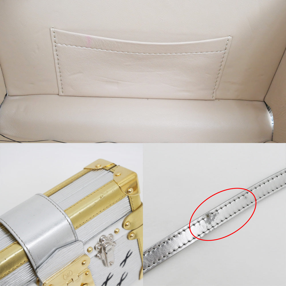 Louis Vuitton Petite Malle Shoulder Bag M54652 – Metallic Silver Épi Leather · Gold Hardware Accents · Italy-Made Mini Trunk Icon · AB Rank