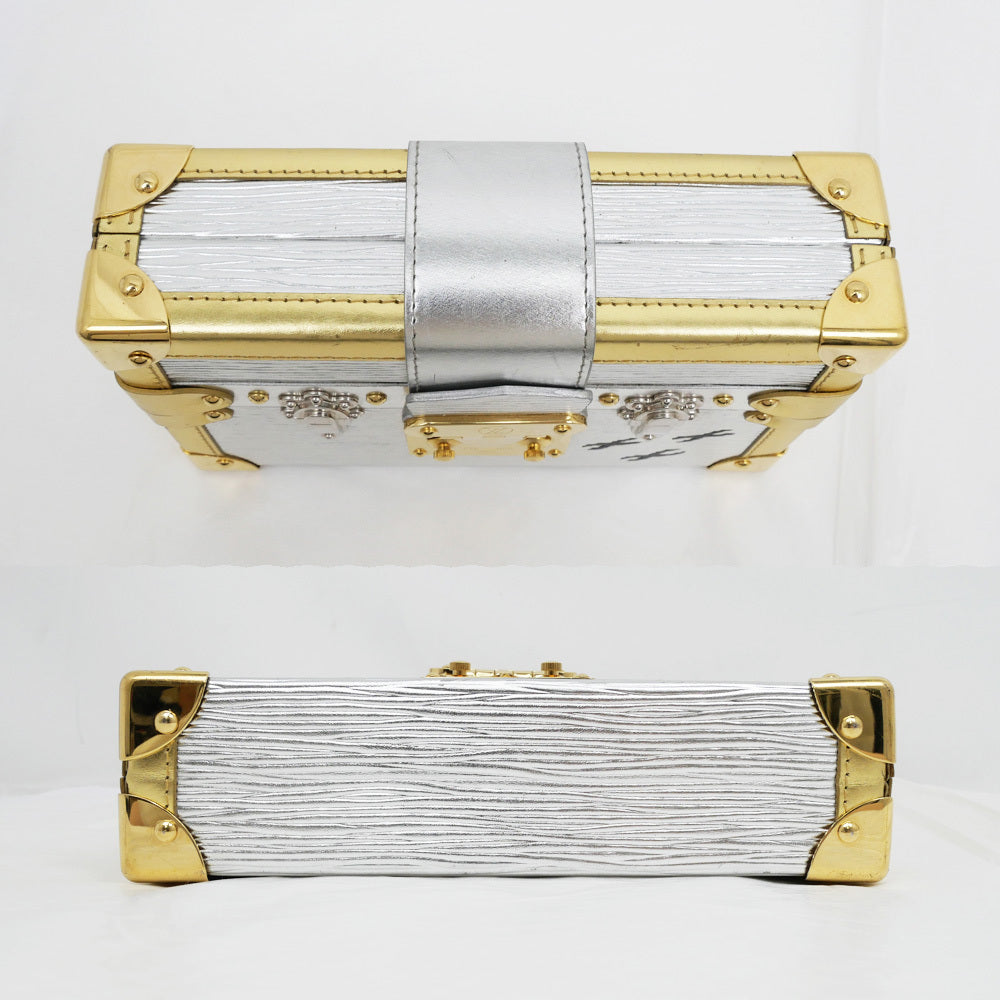 Louis Vuitton Petite Malle Shoulder Bag M54652 – Metallic Silver Épi Leather · Gold Hardware Accents · Italy-Made Mini Trunk Icon · AB Rank