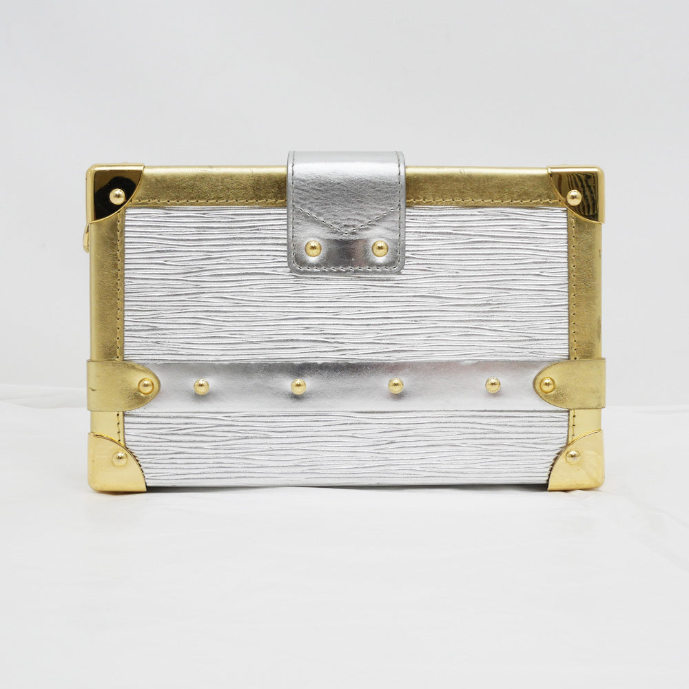 Louis Vuitton Petite Malle Shoulder Bag M54652 – Metallic Silver Épi Leather · Gold Hardware Accents · Italy-Made Mini Trunk Icon · AB Rank