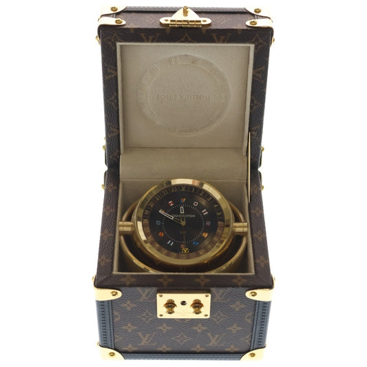 Louis Vuitton Q1Q040 Tambour Dual Time Table Clock Trunk Monogram GMT Quartz