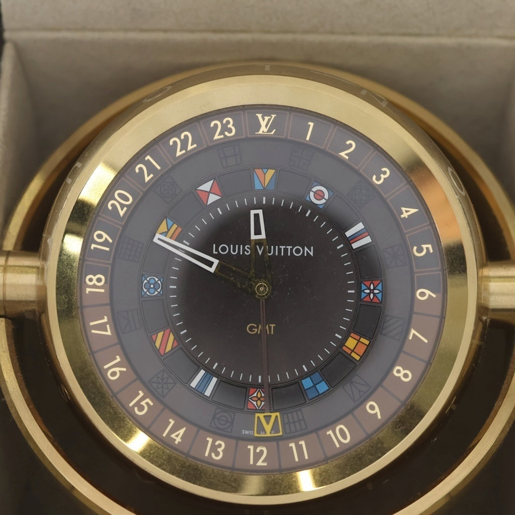 Louis Vuitton Q1Q040 Tambour Dual Time Table Clock Trunk Monogram GMT Quartz