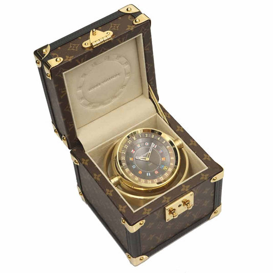 Louis Vuitton Q1Q040 Tambour Dual Time Table Clock Trunk Monogram GMT