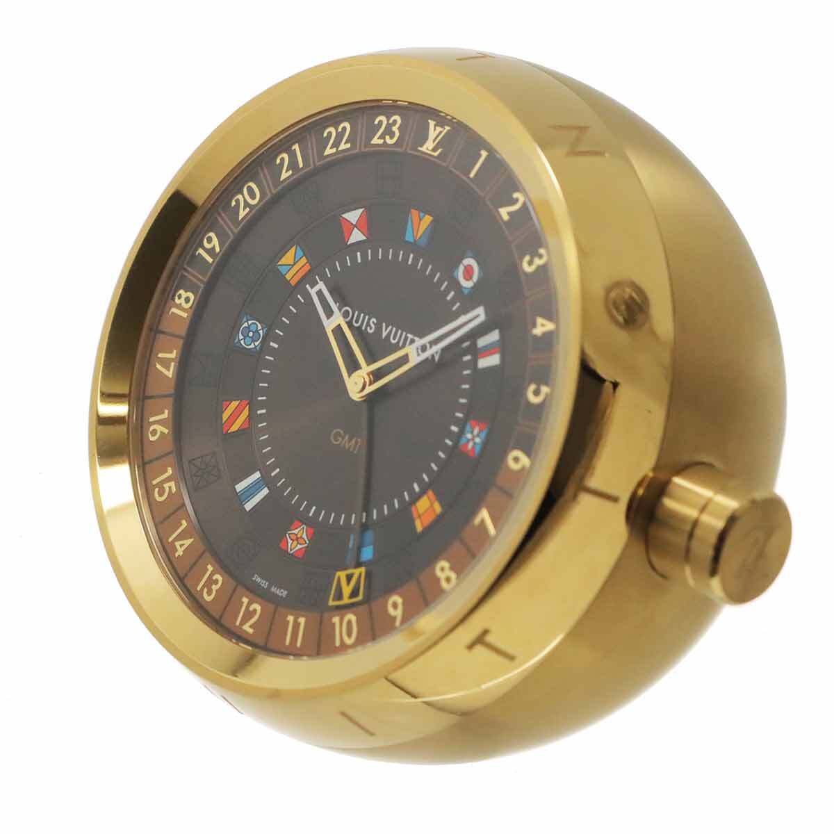 Louis Vuitton Tambour Dual Time Table Clock Trunk Q1Q040, Monogram Canvas, Spherical GMT Quartz Dial