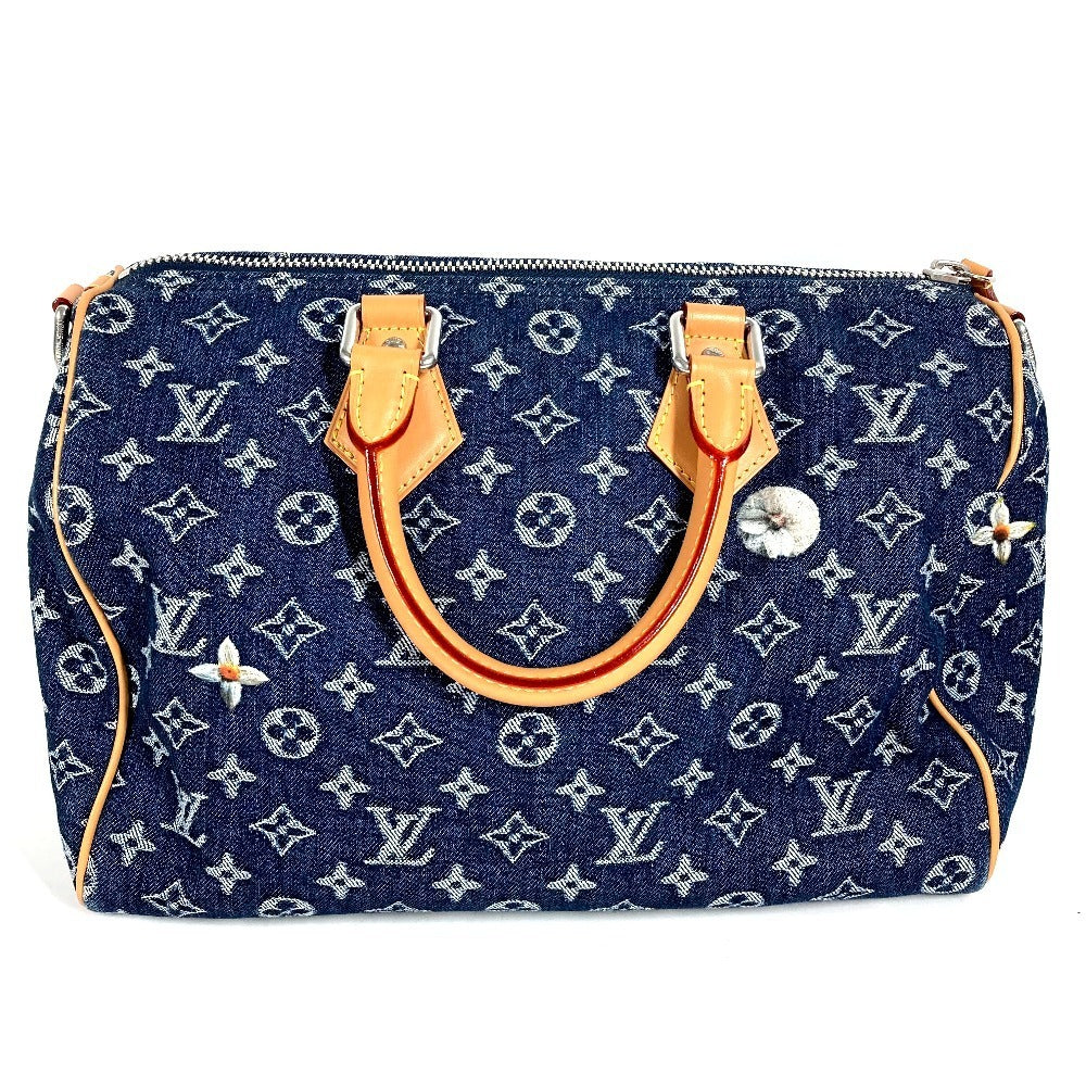 Louis Vuitton Speedy 30 Bandouliere M27556 Monogram Flowers Denim Embroidered Blue Bag