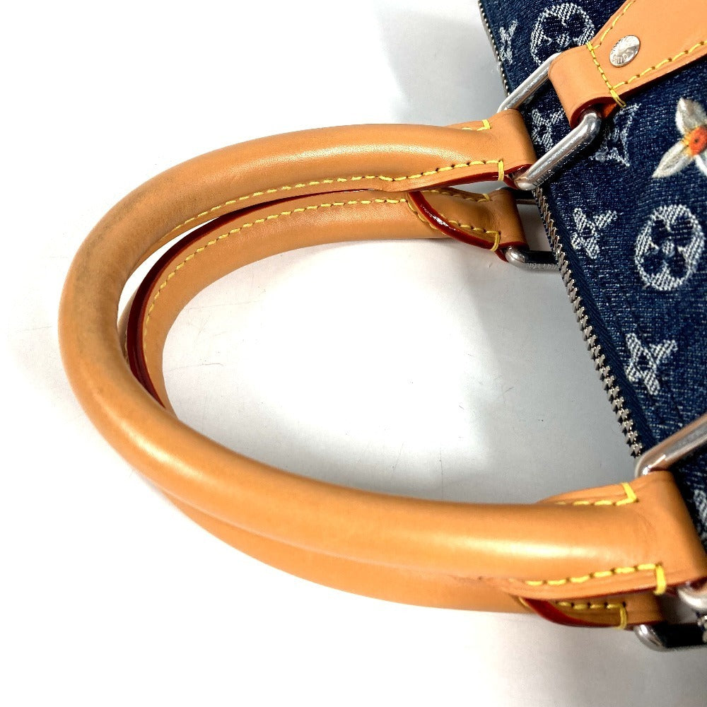 Louis Vuitton Speedy 30 Bandouliere M27556 Monogram Flowers Denim Embroidered Blue Bag