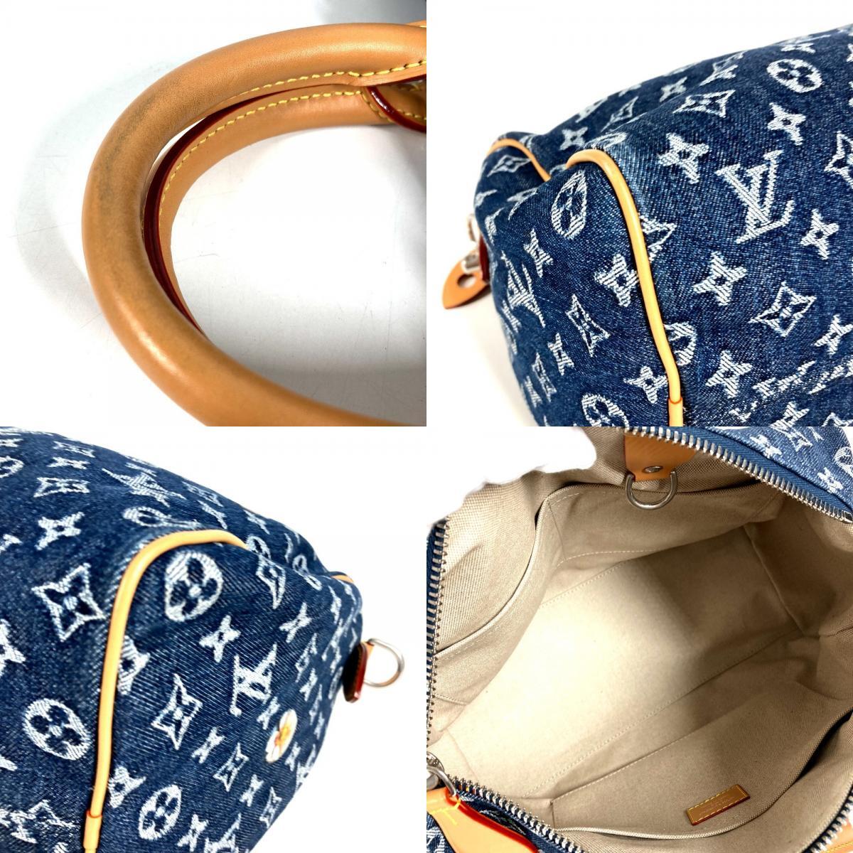Louis Vuitton Speedy 30 Bandouliere M27556 Monogram Flowers Denim Embroidered Blue Bag