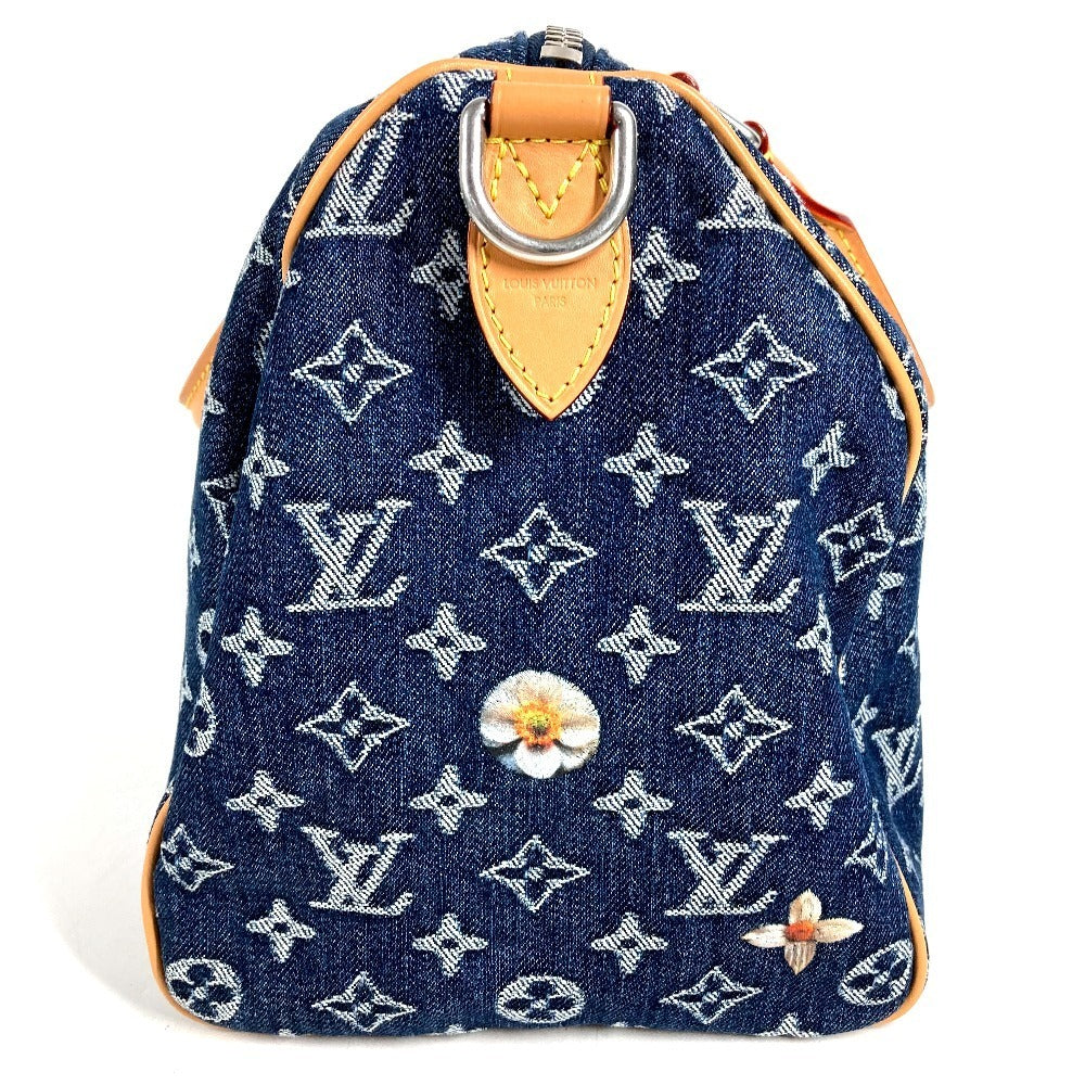 Louis Vuitton Speedy 30 Bandouliere M27556 Monogram Flowers Denim Embroidered Blue Bag