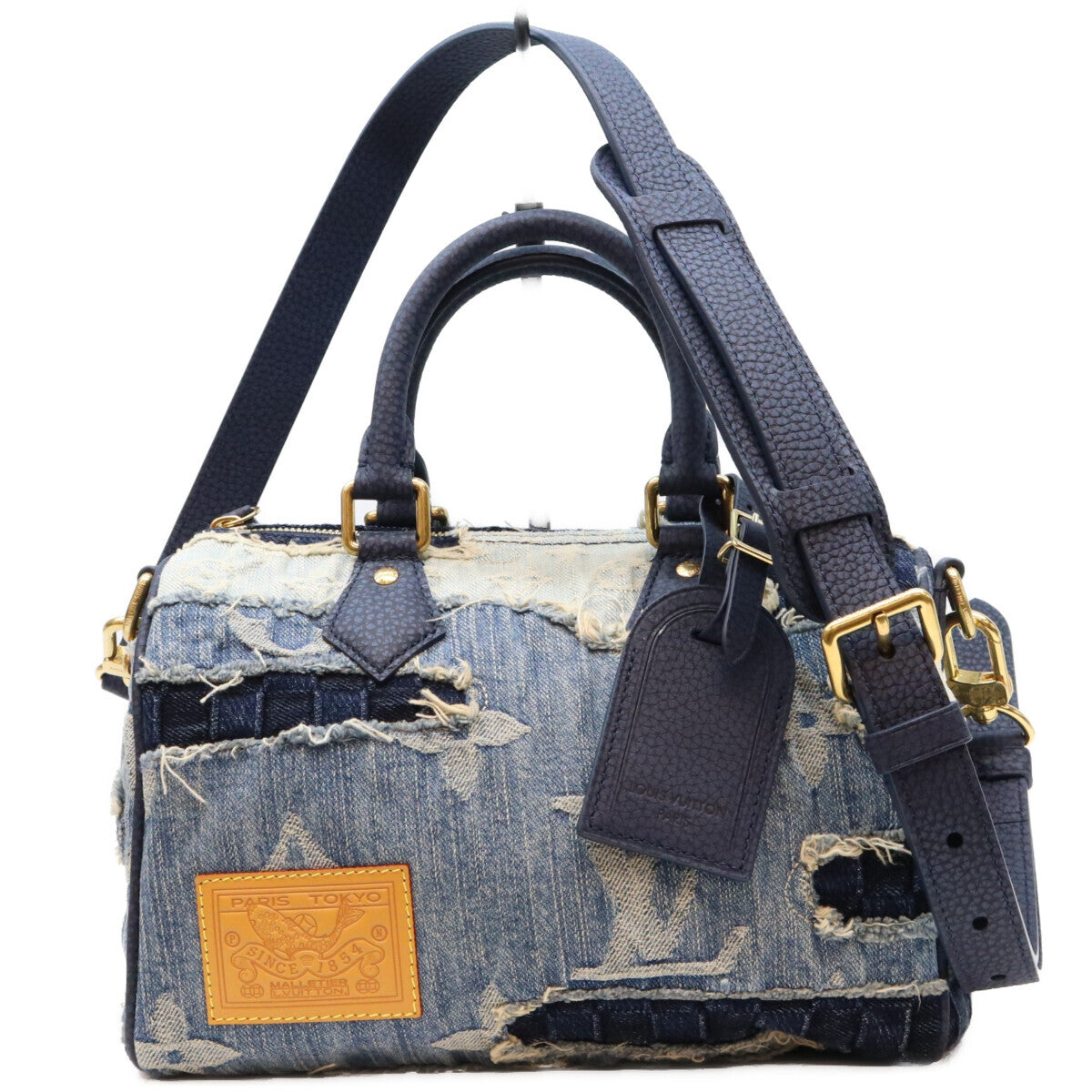 Louis Vuitton Speedy Bandouliere 25 M15276 Stonewashed Denim Patchwork Boro Monogram Bag
