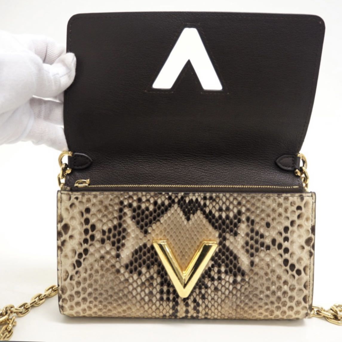 Louis Vuitton Twist Wallet on Chain Python Leather Brown Beige Gold 2015