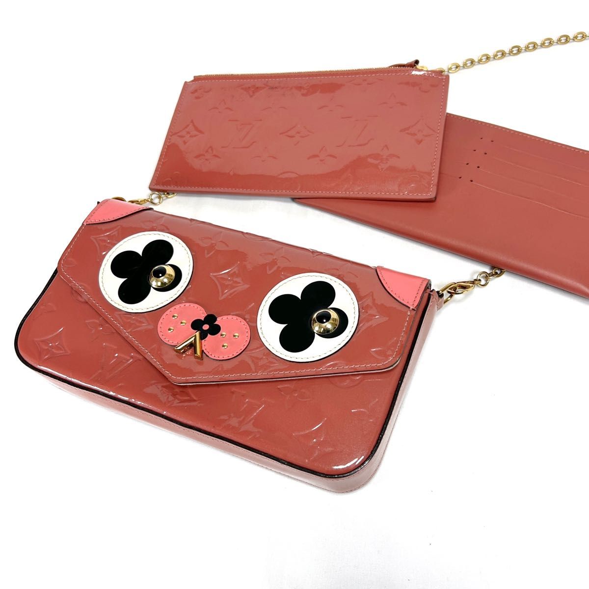 Louis Vuitton Valentine Dog Pochette Félicie Monogram Vernis Pink Chain Wallet