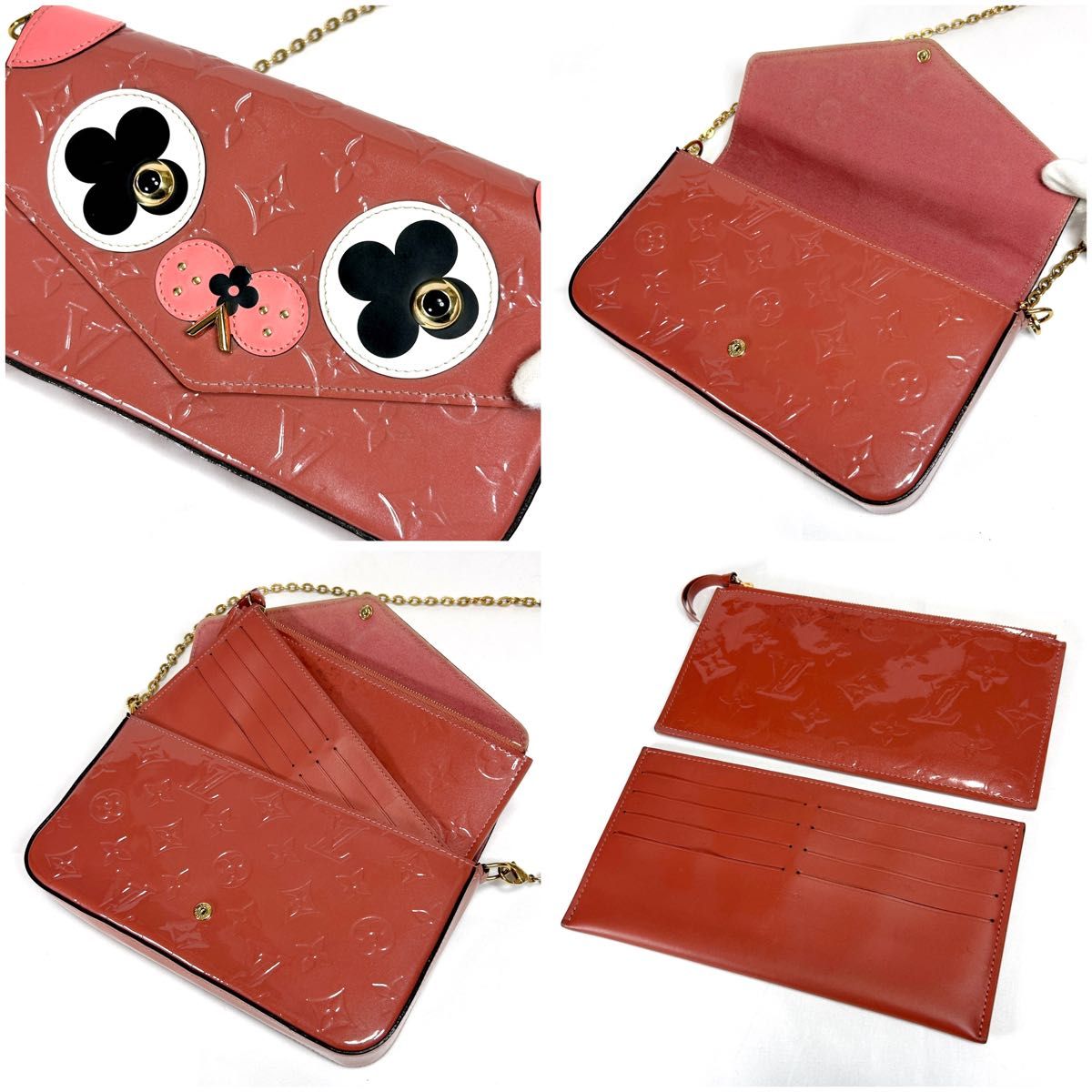 Louis Vuitton Valentine Dog Pochette Félicie Monogram Vernis Pink Chain Wallet
