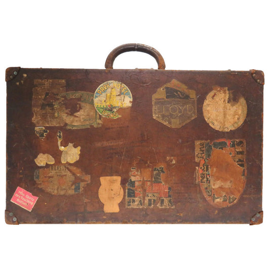 Louis Vuitton Vintage Leather Trunk 60 Brown – Antique LV Travel Case with Stickers & Heavy Patina (Rare Collector Trunk)