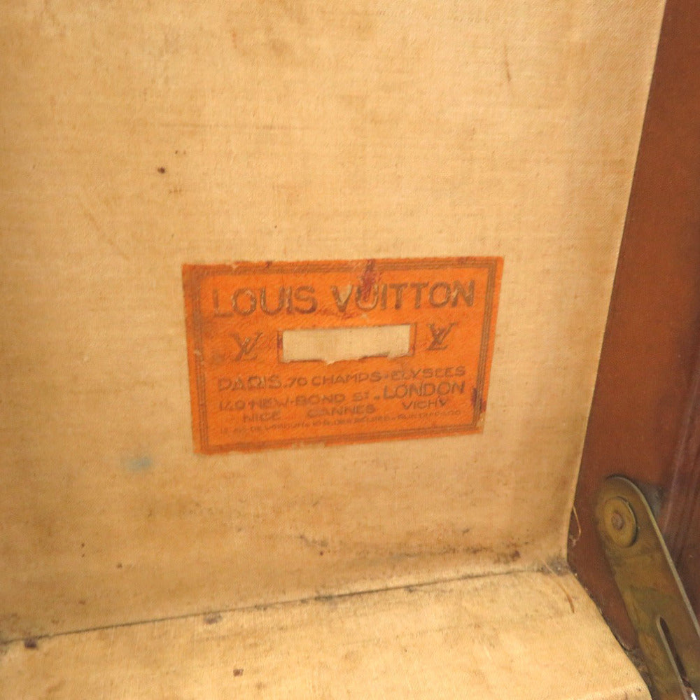 Louis Vuitton Vintage Leather Trunk 60 Brown – Antique LV Travel Case with Stickers & Heavy Patina (Rare Collector Trunk)
