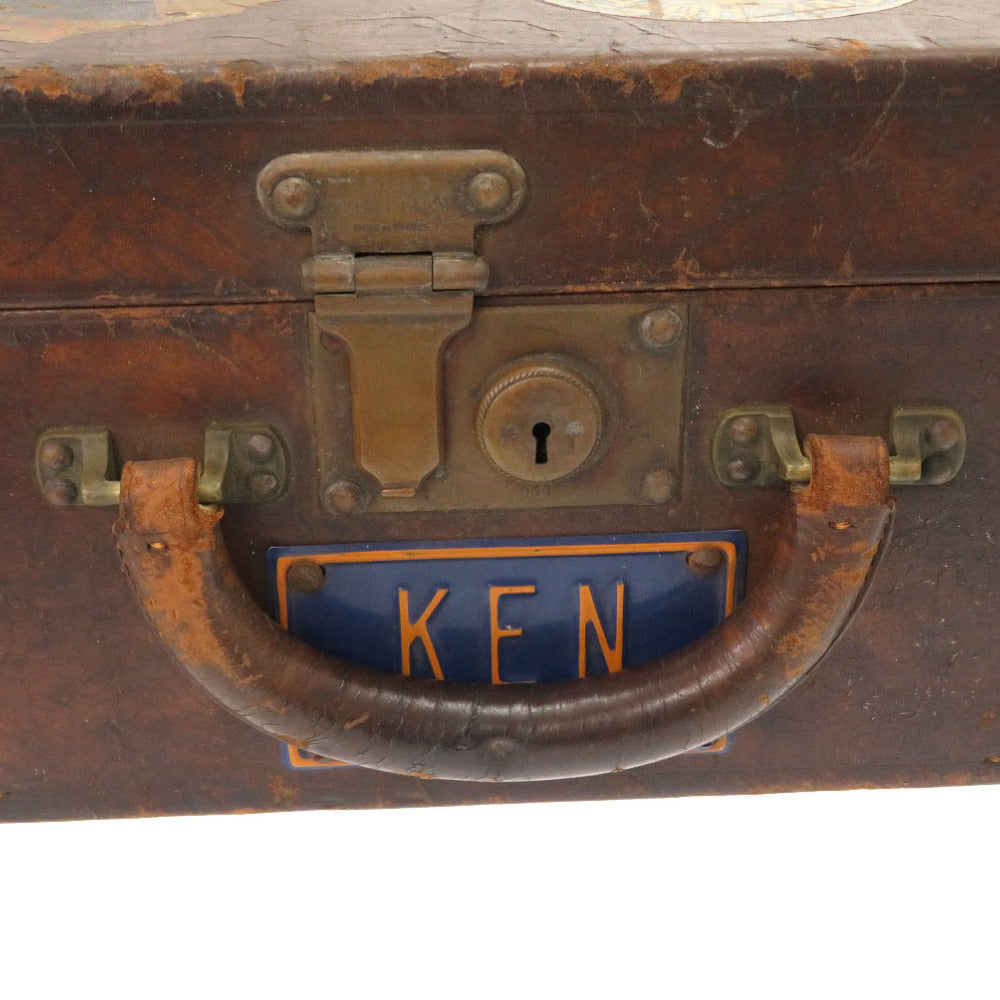 Louis Vuitton Vintage Leather Trunk 60 Brown – Antique LV Travel Case with Stickers & Heavy Patina (Rare Collector Trunk)